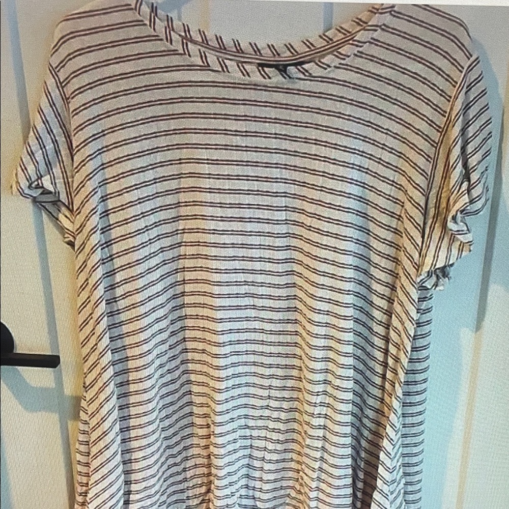 Bobeau Beige and Black Striped Short Sleeve Tee